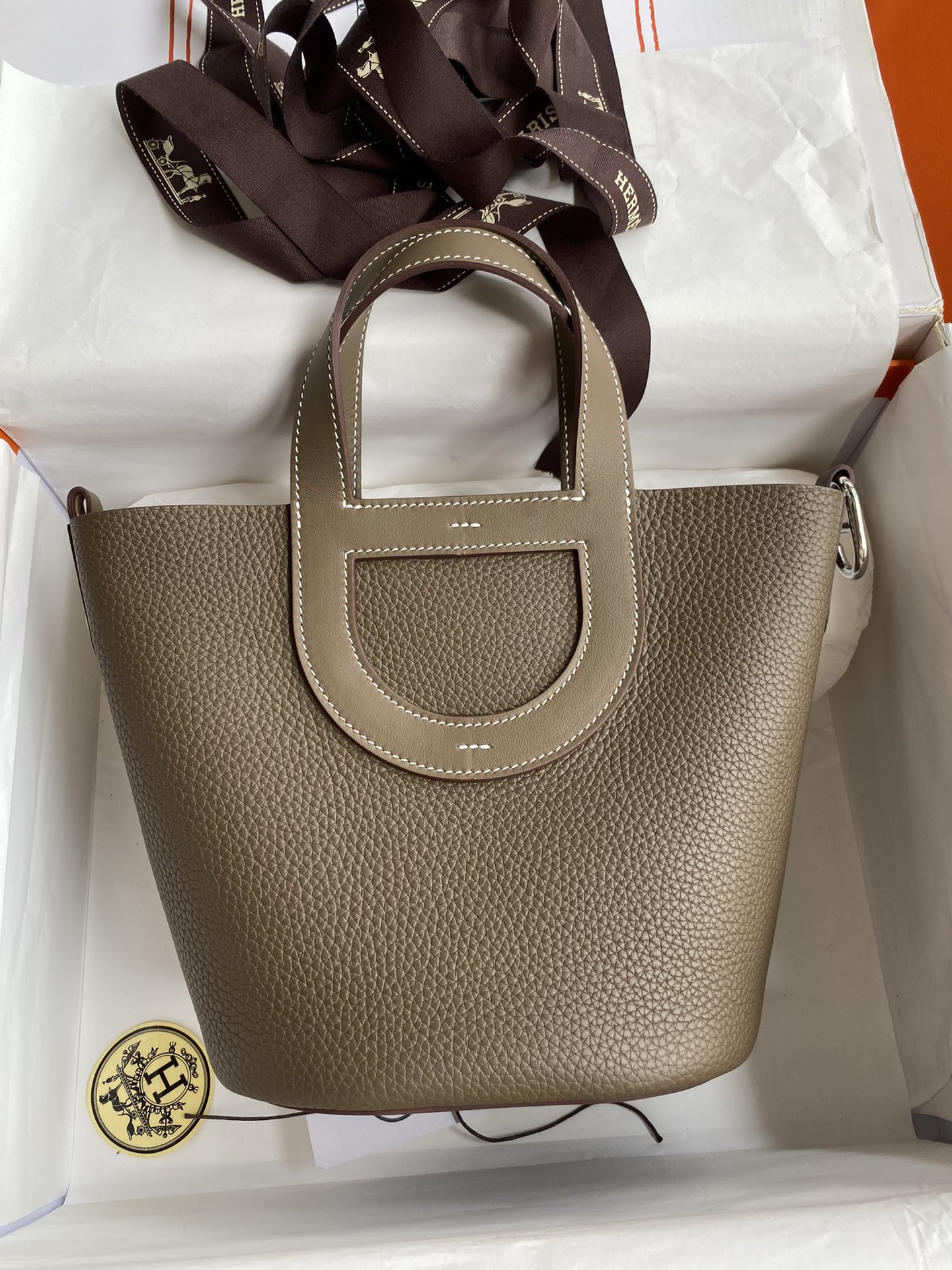 Hermes In The Loop 18 Bag In Etoupe Clemence Leather